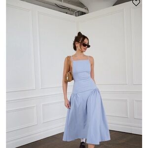 Elegant Blue Flare Panel Midi Dress